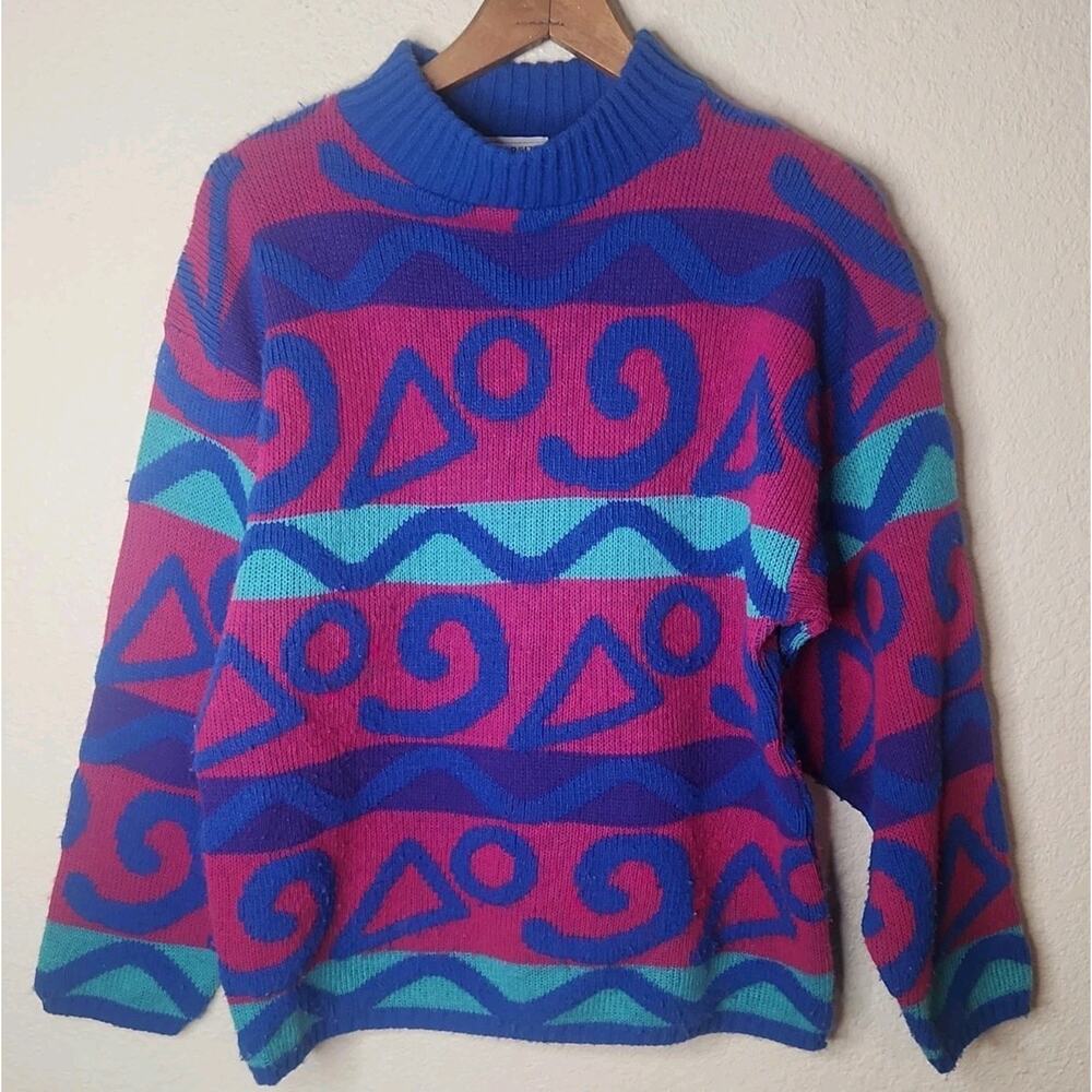 Vintage Diversity Sport Acrylic sweater Petite Geometric USA Size Large